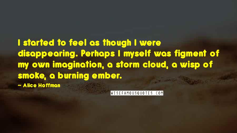 Alice Hoffman Quotes: I started to feel as though I were disappearing. Perhaps I myself was figment of my own imagination, a storm cloud, a wisp of smoke, a burning ember.