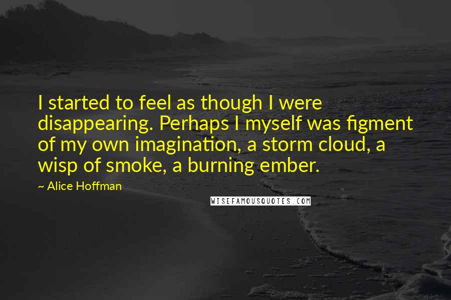 Alice Hoffman Quotes: I started to feel as though I were disappearing. Perhaps I myself was figment of my own imagination, a storm cloud, a wisp of smoke, a burning ember.