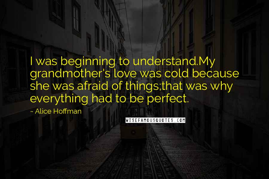 Alice Hoffman Quotes: I was beginning to understand.My grandmother's love was cold because she was afraid of things;that was why everything had to be perfect.