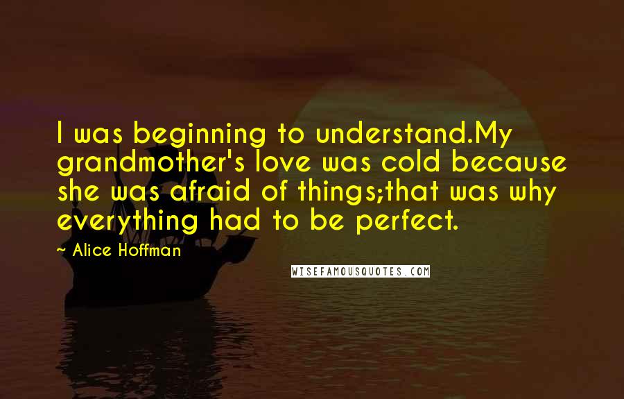 Alice Hoffman Quotes: I was beginning to understand.My grandmother's love was cold because she was afraid of things;that was why everything had to be perfect.