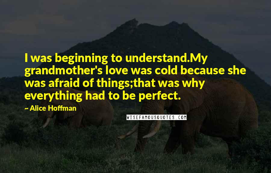 Alice Hoffman Quotes: I was beginning to understand.My grandmother's love was cold because she was afraid of things;that was why everything had to be perfect.