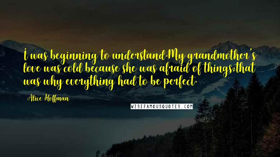 Alice Hoffman Quotes: I was beginning to understand.My grandmother's love was cold because she was afraid of things;that was why everything had to be perfect.