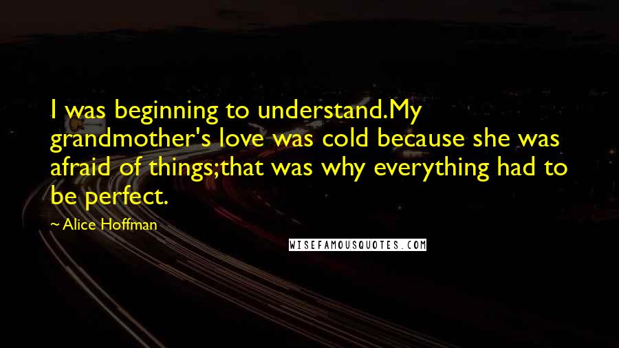 Alice Hoffman Quotes: I was beginning to understand.My grandmother's love was cold because she was afraid of things;that was why everything had to be perfect.