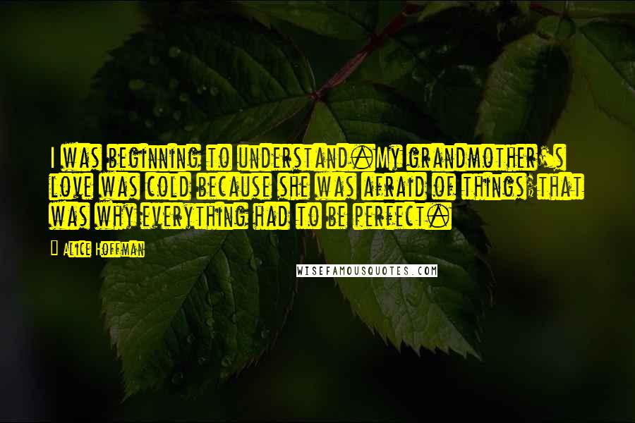 Alice Hoffman Quotes: I was beginning to understand.My grandmother's love was cold because she was afraid of things;that was why everything had to be perfect.