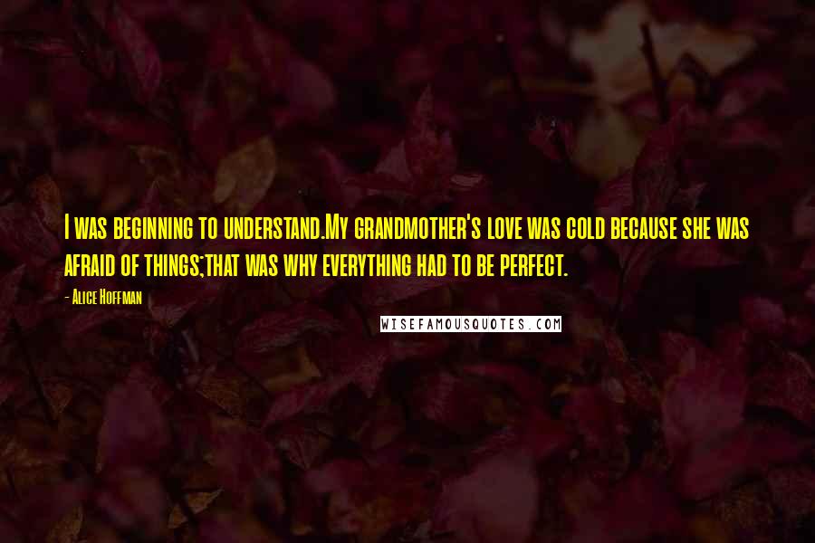 Alice Hoffman Quotes: I was beginning to understand.My grandmother's love was cold because she was afraid of things;that was why everything had to be perfect.