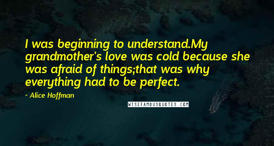 Alice Hoffman Quotes: I was beginning to understand.My grandmother's love was cold because she was afraid of things;that was why everything had to be perfect.