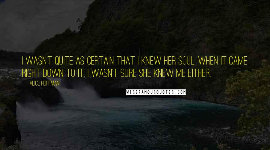 Alice Hoffman Quotes: I wasn't quite as certain that I knew her soul. When it came right down to it, I wasn't sure she knew me either.