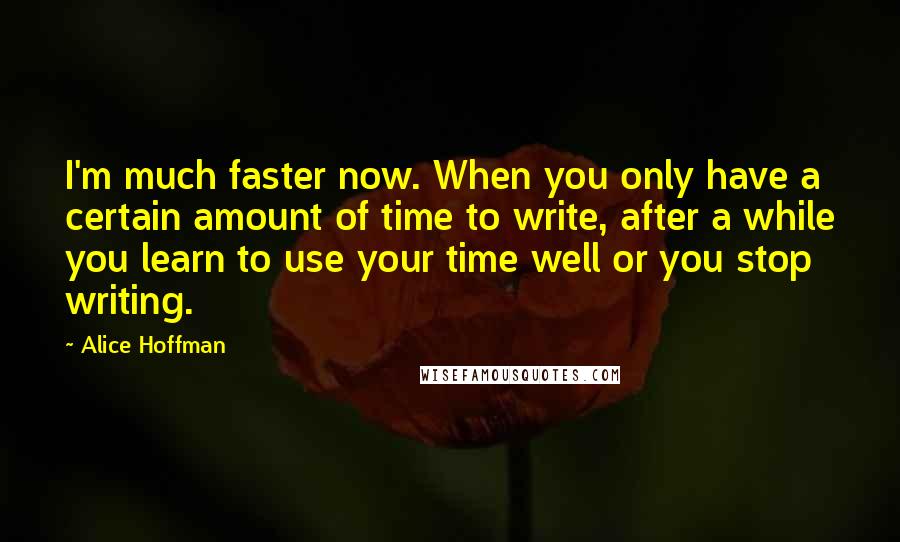 Alice Hoffman Quotes: I'm much faster now. When you only have a certain amount of time to write, after a while you learn to use your time well or you stop writing.