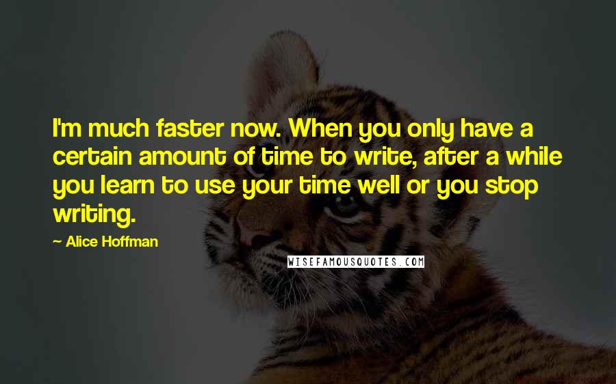 Alice Hoffman Quotes: I'm much faster now. When you only have a certain amount of time to write, after a while you learn to use your time well or you stop writing.