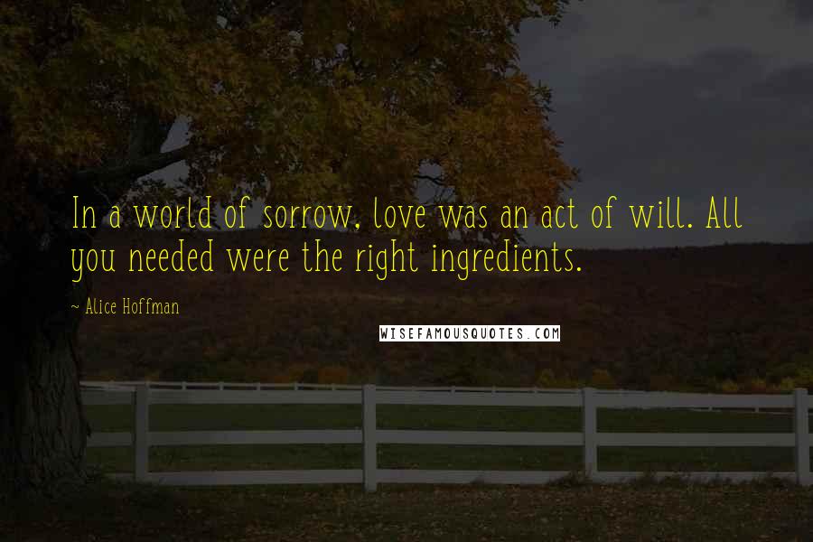 Alice Hoffman Quotes: In a world of sorrow, love was an act of will. All you needed were the right ingredients.