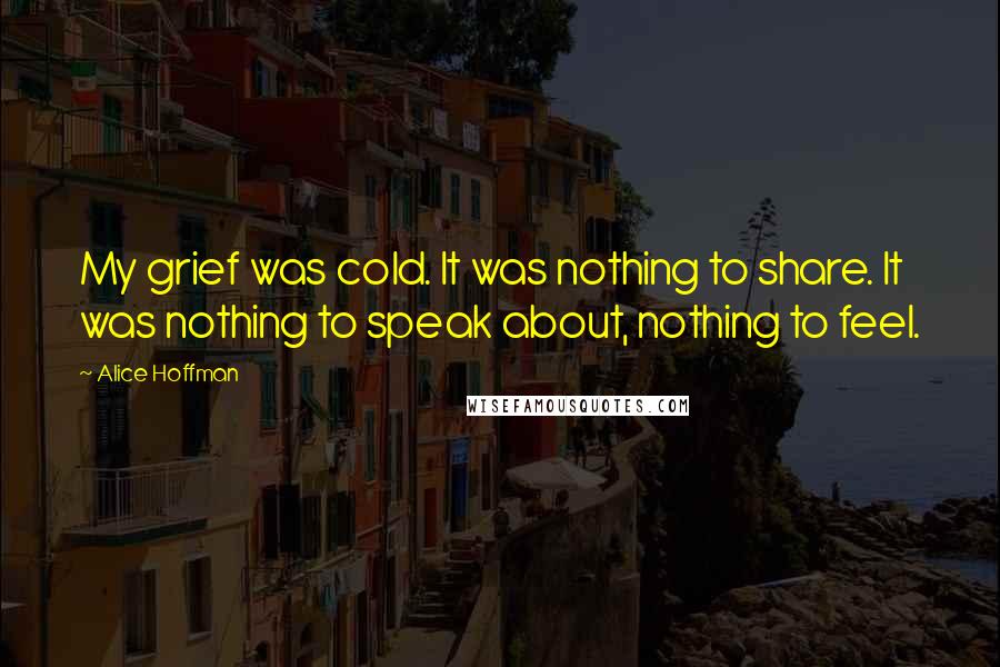 Alice Hoffman Quotes: My grief was cold. It was nothing to share. It was nothing to speak about, nothing to feel.