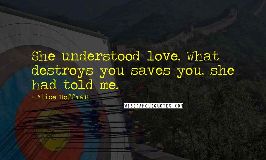 Alice Hoffman Quotes: She understood love. What destroys you saves you, she had told me.