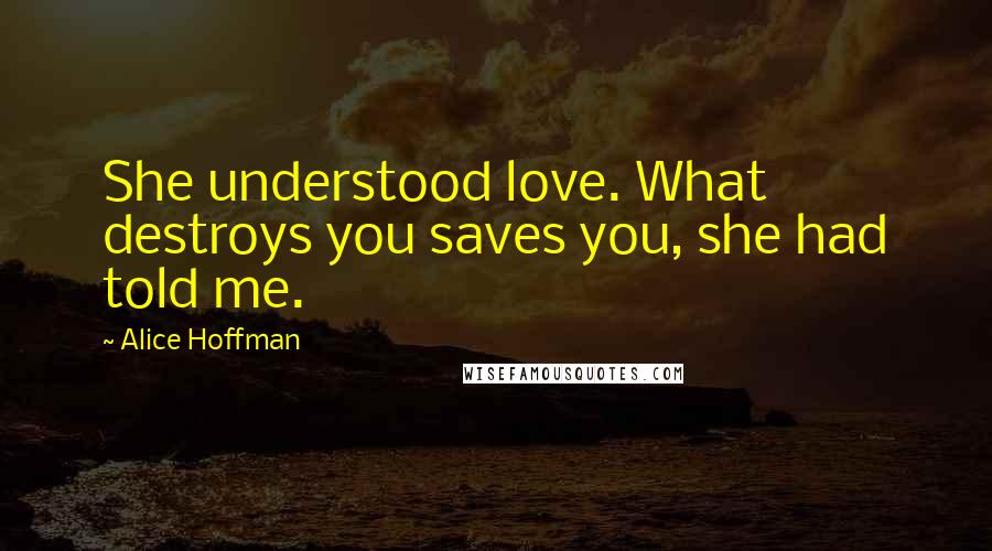 Alice Hoffman Quotes: She understood love. What destroys you saves you, she had told me.