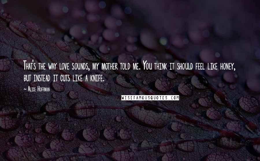 Alice Hoffman Quotes: That's the way love sounds, my mother told me. You think it should feel like honey, but instead it cuts like a knife.