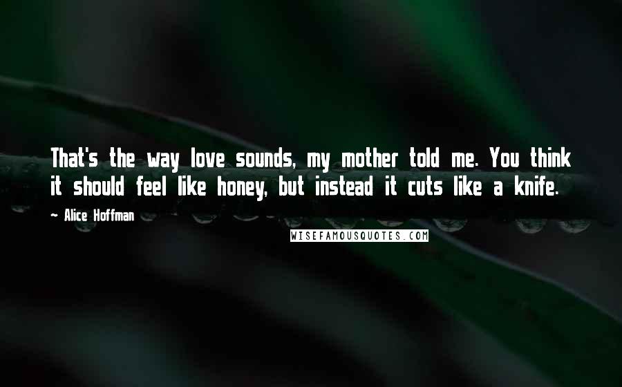 Alice Hoffman Quotes: That's the way love sounds, my mother told me. You think it should feel like honey, but instead it cuts like a knife.