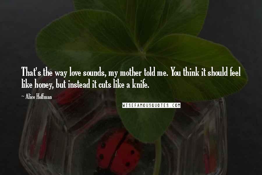 Alice Hoffman Quotes: That's the way love sounds, my mother told me. You think it should feel like honey, but instead it cuts like a knife.