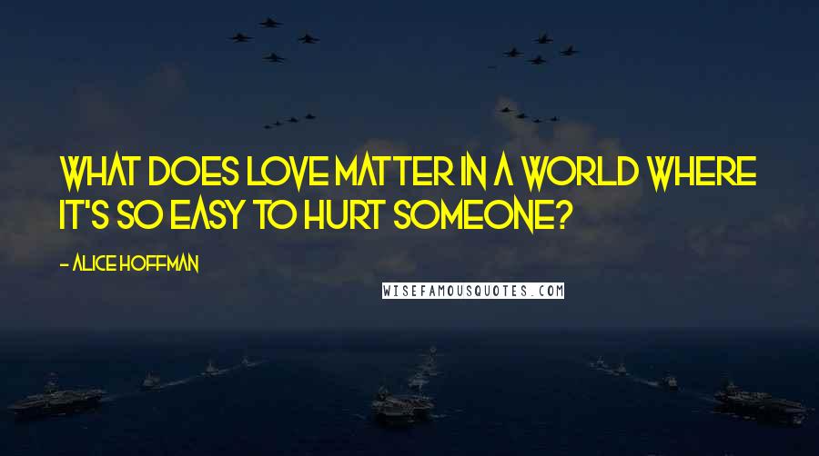 Alice Hoffman Quotes: what does love matter in a world where it's so easy to hurt someone?