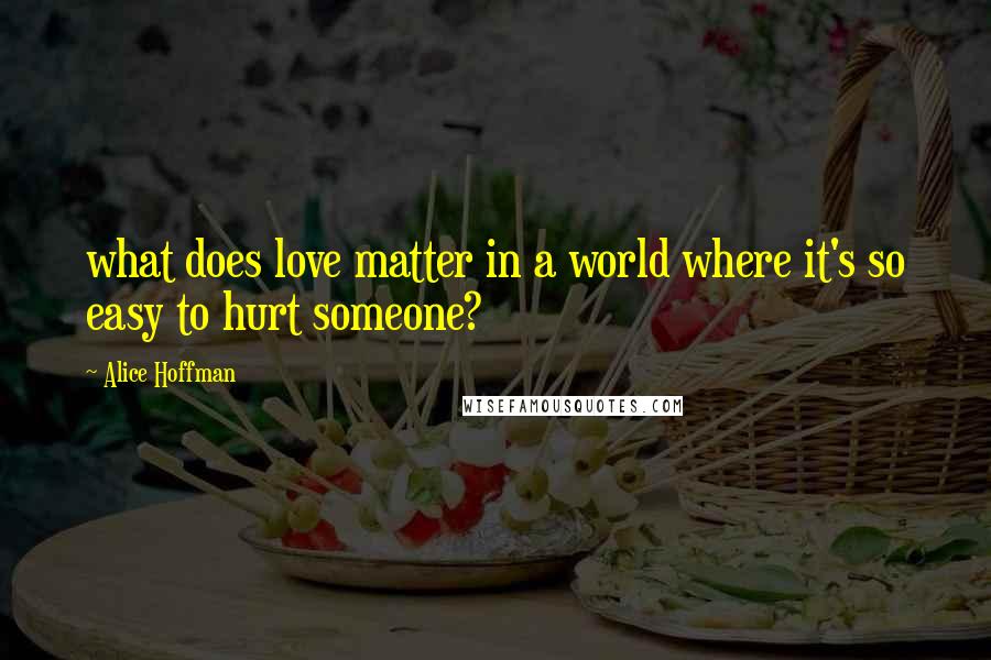 Alice Hoffman Quotes: what does love matter in a world where it's so easy to hurt someone?