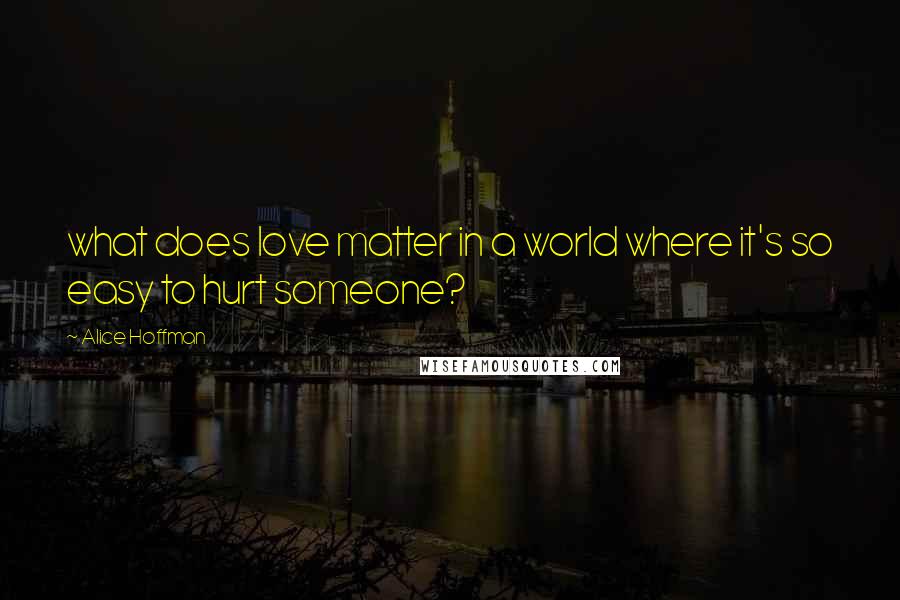 Alice Hoffman Quotes: what does love matter in a world where it's so easy to hurt someone?