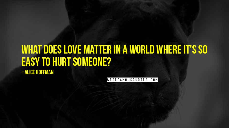 Alice Hoffman Quotes: what does love matter in a world where it's so easy to hurt someone?