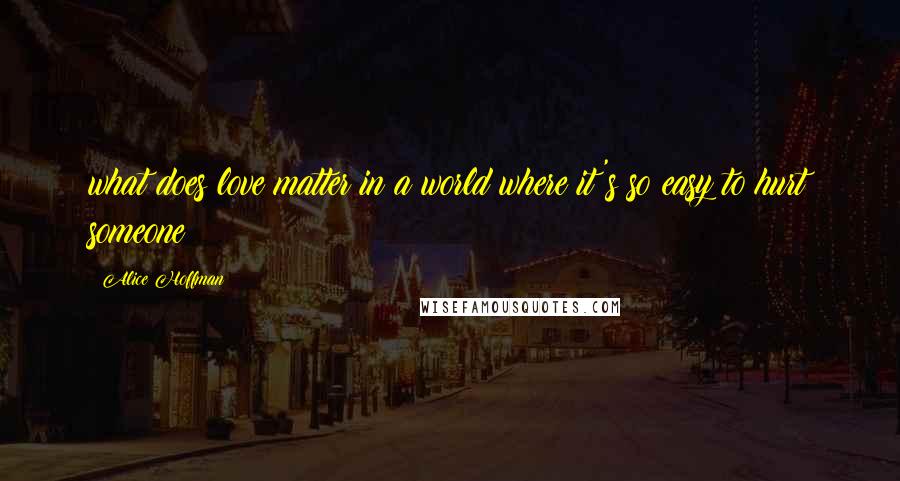 Alice Hoffman Quotes: what does love matter in a world where it's so easy to hurt someone?