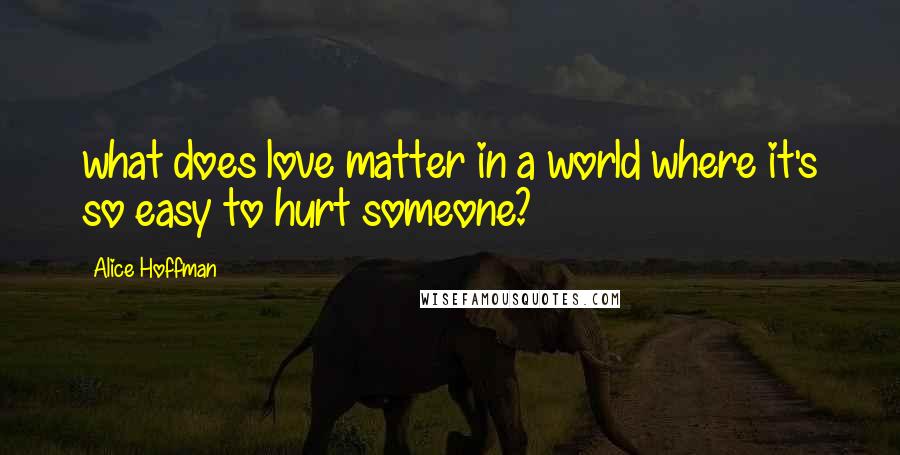 Alice Hoffman Quotes: what does love matter in a world where it's so easy to hurt someone?