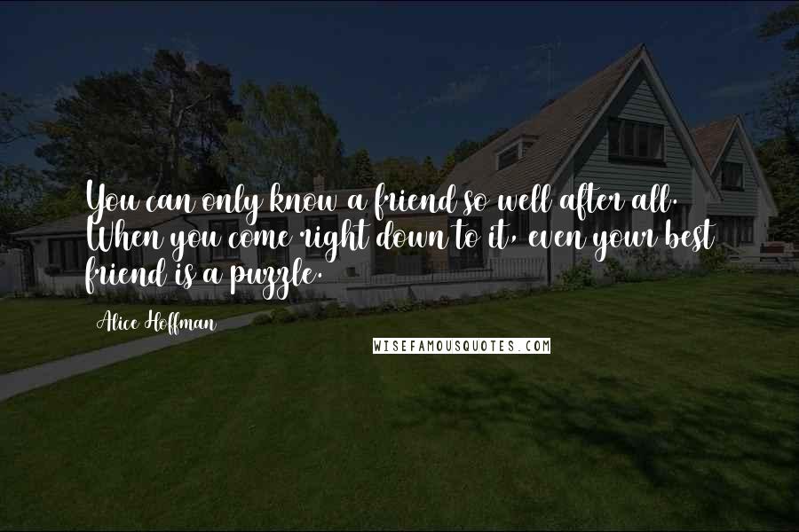 Alice Hoffman Quotes: You can only know a friend so well after all. When you come right down to it, even your best friend is a puzzle.
