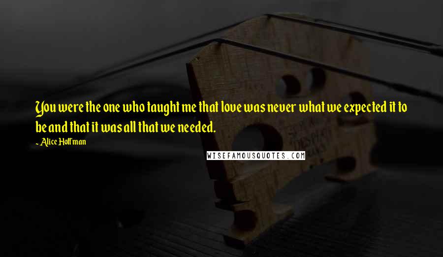 Alice Hoffman Quotes: You were the one who taught me that love was never what we expected it to be and that it was all that we needed.