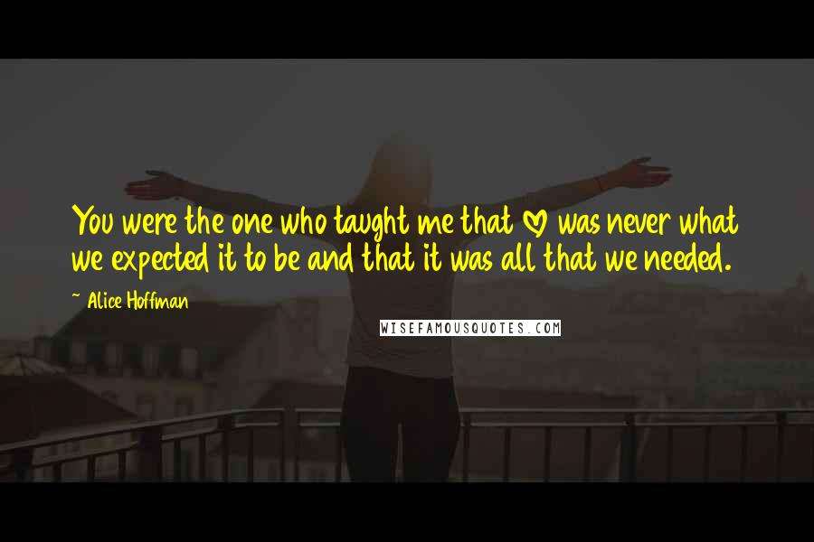 Alice Hoffman Quotes: You were the one who taught me that love was never what we expected it to be and that it was all that we needed.