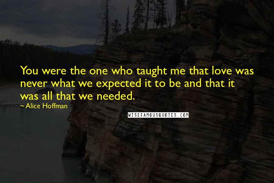 Alice Hoffman Quotes: You were the one who taught me that love was never what we expected it to be and that it was all that we needed.