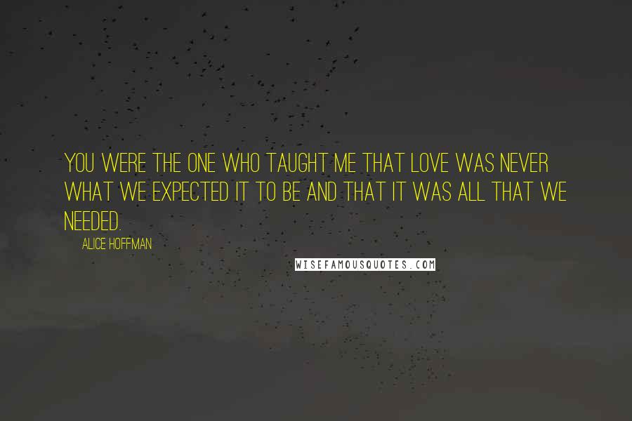 Alice Hoffman Quotes: You were the one who taught me that love was never what we expected it to be and that it was all that we needed.