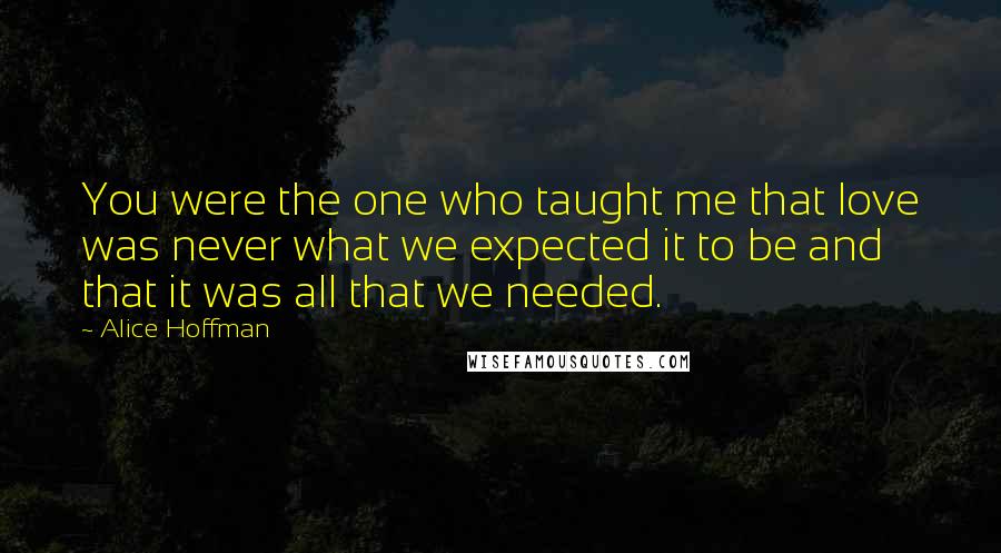 Alice Hoffman Quotes: You were the one who taught me that love was never what we expected it to be and that it was all that we needed.