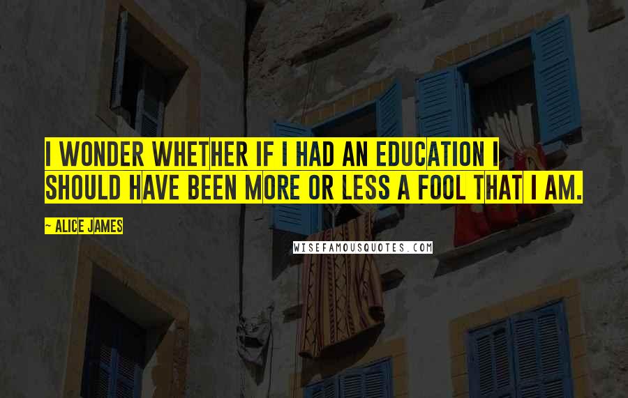 Alice James Quotes: I wonder whether if I had an education I should have been more or less a fool that I am.