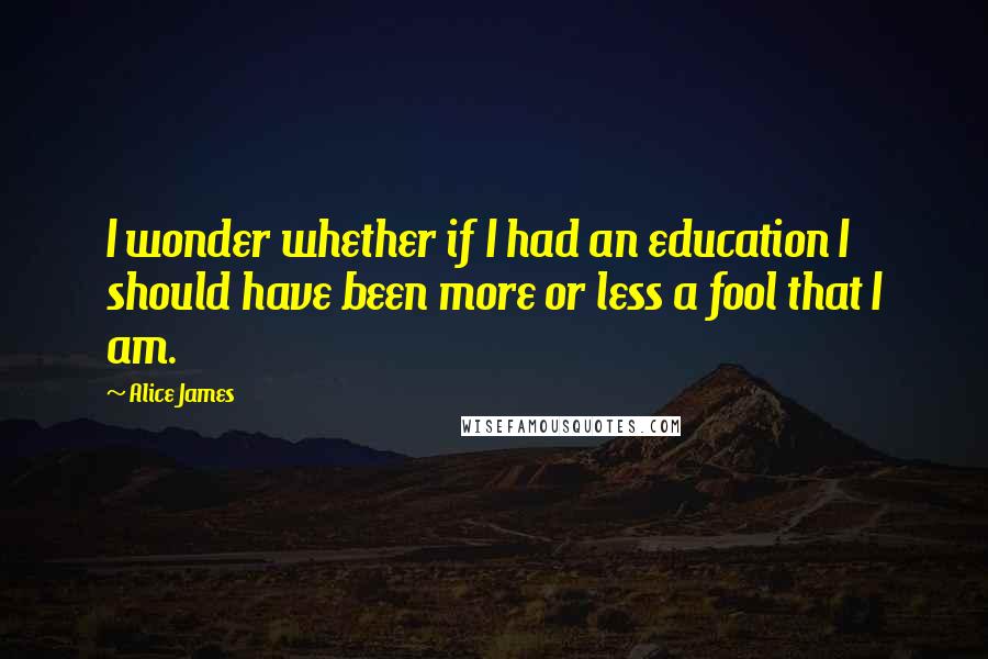 Alice James Quotes: I wonder whether if I had an education I should have been more or less a fool that I am.