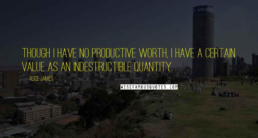 Alice James Quotes: Though I have no productive worth, I have a certain value as an indestructible quantity.