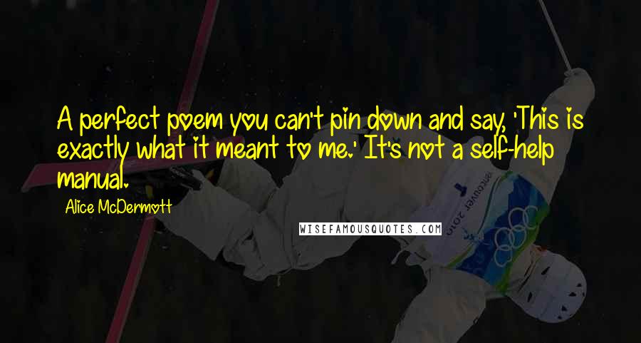 Alice McDermott Quotes: A perfect poem you can't pin down and say, 'This is exactly what it meant to me.' It's not a self-help manual.