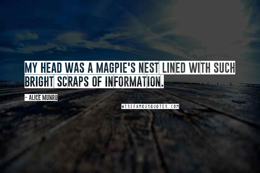 Alice Munro Quotes: My head was a magpie's nest lined with such bright scraps of information.