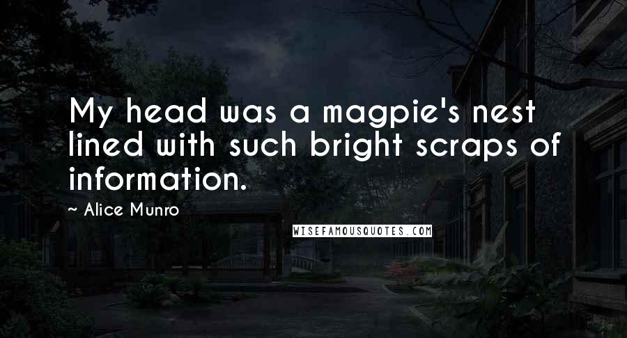 Alice Munro Quotes: My head was a magpie's nest lined with such bright scraps of information.