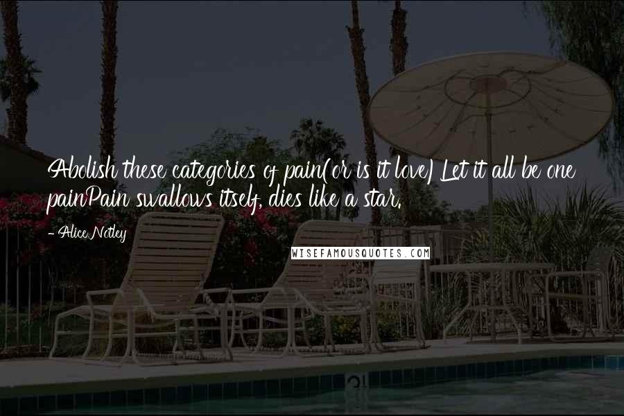 Alice Notley Quotes: Abolish these categories of pain(or is it love)Let it all be one painPain swallows itself, dies like a star.