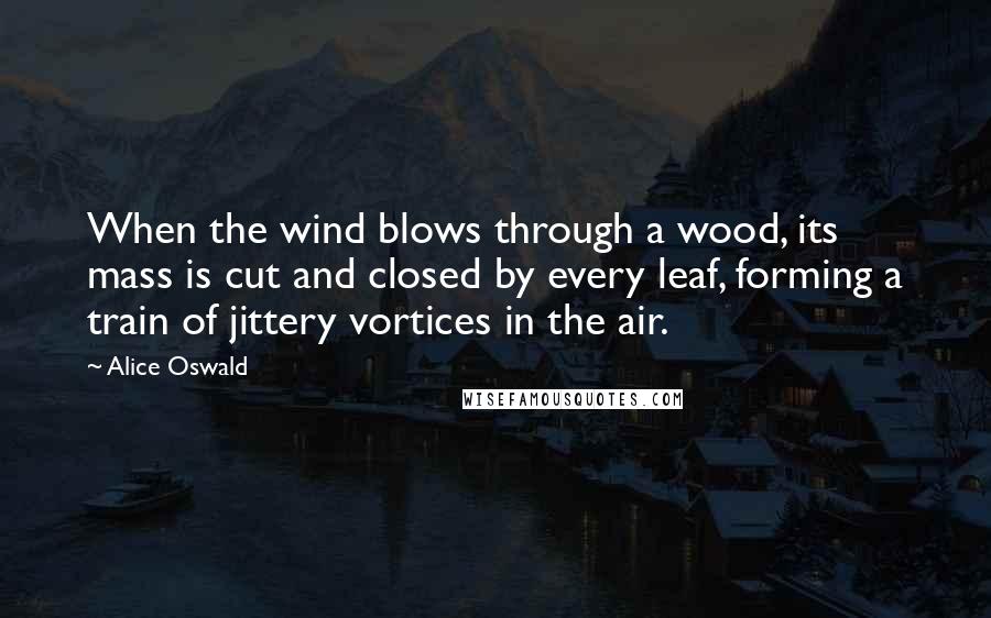 Alice Oswald Quotes: When the wind blows through a wood, its mass is cut and closed by every leaf, forming a train of jittery vortices in the air.