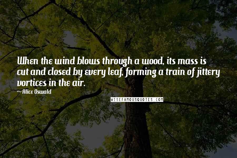 Alice Oswald Quotes: When the wind blows through a wood, its mass is cut and closed by every leaf, forming a train of jittery vortices in the air.