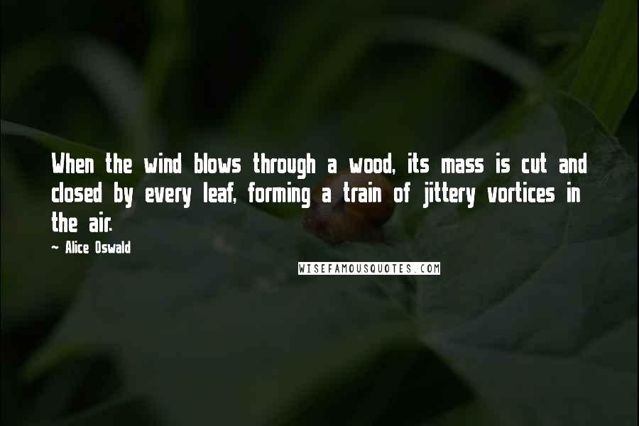 Alice Oswald Quotes: When the wind blows through a wood, its mass is cut and closed by every leaf, forming a train of jittery vortices in the air.