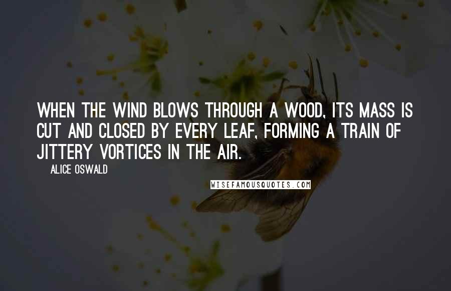 Alice Oswald Quotes: When the wind blows through a wood, its mass is cut and closed by every leaf, forming a train of jittery vortices in the air.