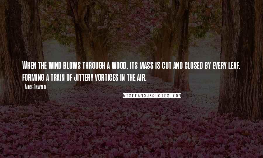 Alice Oswald Quotes: When the wind blows through a wood, its mass is cut and closed by every leaf, forming a train of jittery vortices in the air.