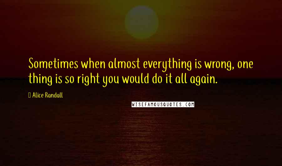 Alice Randall Quotes: Sometimes when almost everything is wrong, one thing is so right you would do it all again.