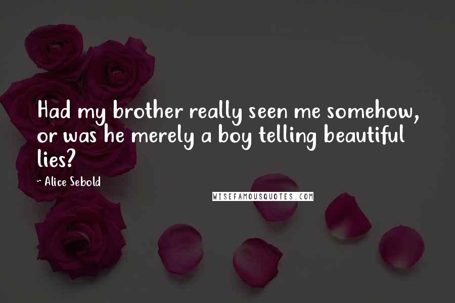 Alice Sebold Quotes: Had my brother really seen me somehow, or was he merely a boy telling beautiful lies?