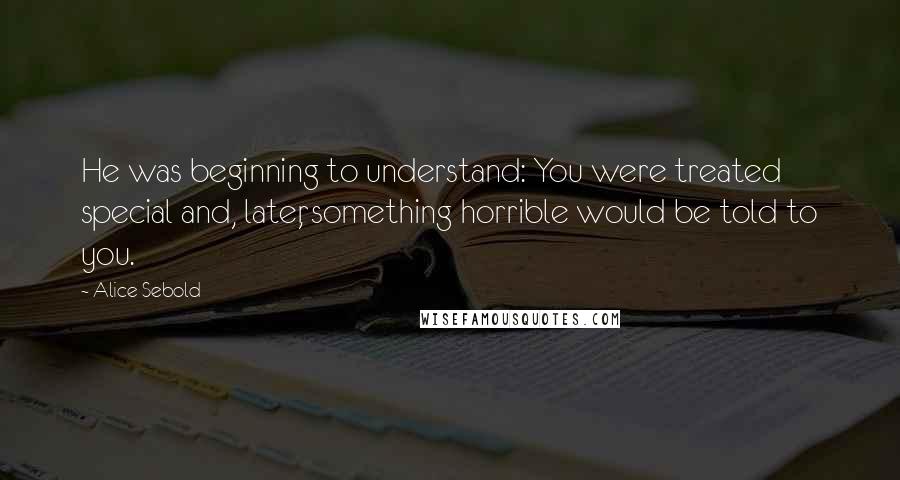 Alice Sebold Quotes: He was beginning to understand: You were treated special and, later, something horrible would be told to you.