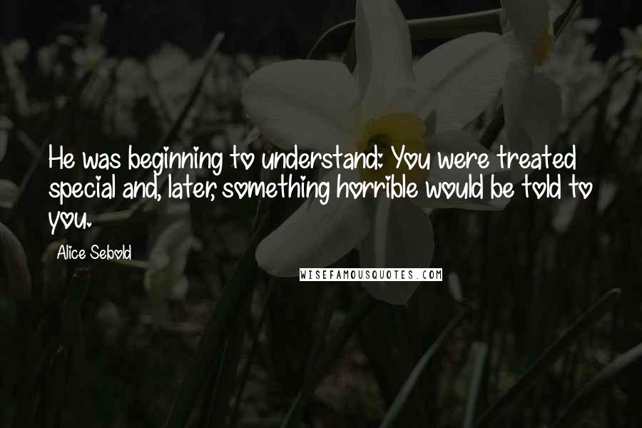 Alice Sebold Quotes: He was beginning to understand: You were treated special and, later, something horrible would be told to you.