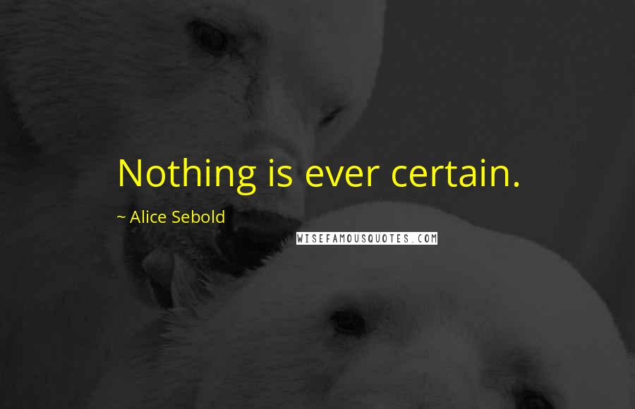 Alice Sebold Quotes: Nothing is ever certain.