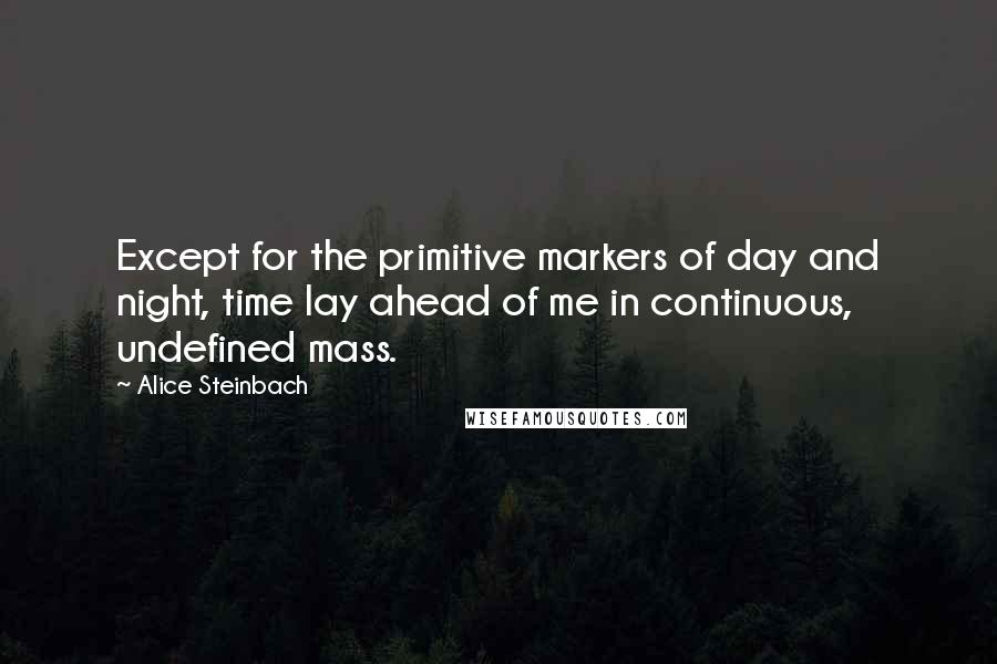 Alice Steinbach Quotes: Except for the primitive markers of day and night, time lay ahead of me in continuous, undefined mass.